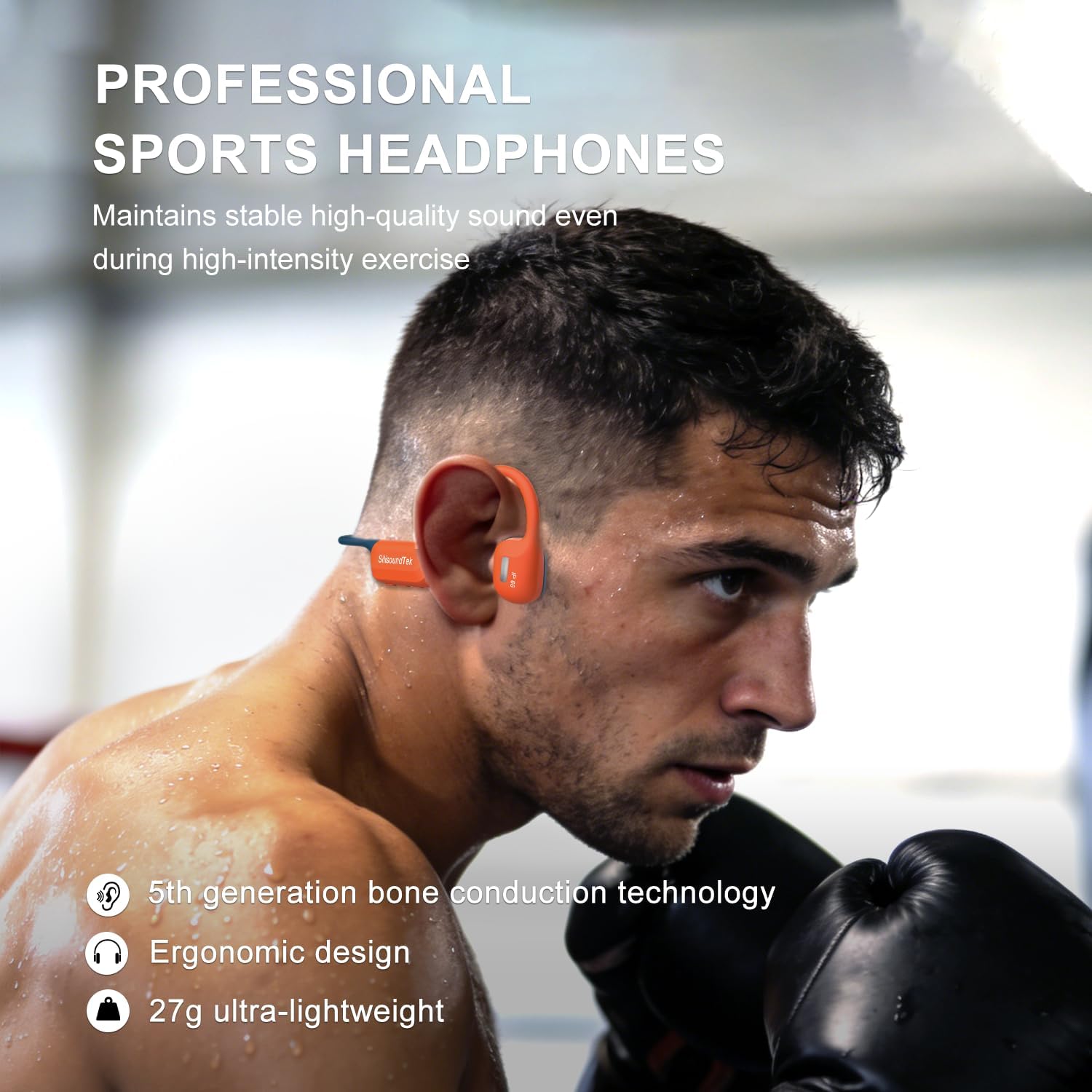 6.0 Bluetooth Swimming Headphones, IP68 Waterproof Bone Conduction Headphones, Liquid Silicone Wireless Open Ear Headphones, Built-in 32GB MP3 Player Underwater Headphone for Running(Orange-gray) - Image 7