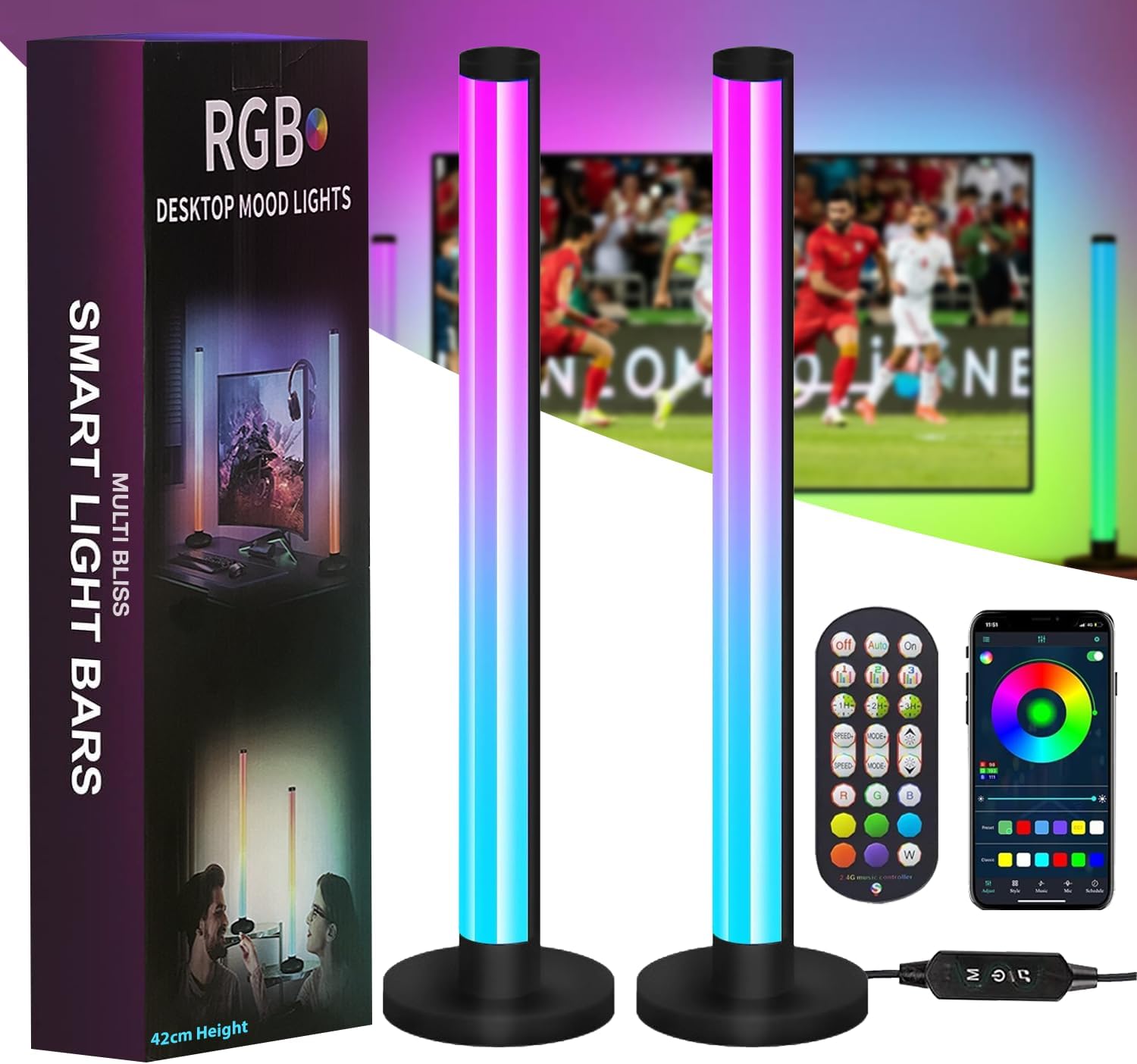 RGB Light Bar,Smart LED Light Bar for Room,16 Million Colors,Three Control Modes,Dynamic Music Sync Mode,Dimmable 213 Preset Modes,USB Interface (Pack of 2)