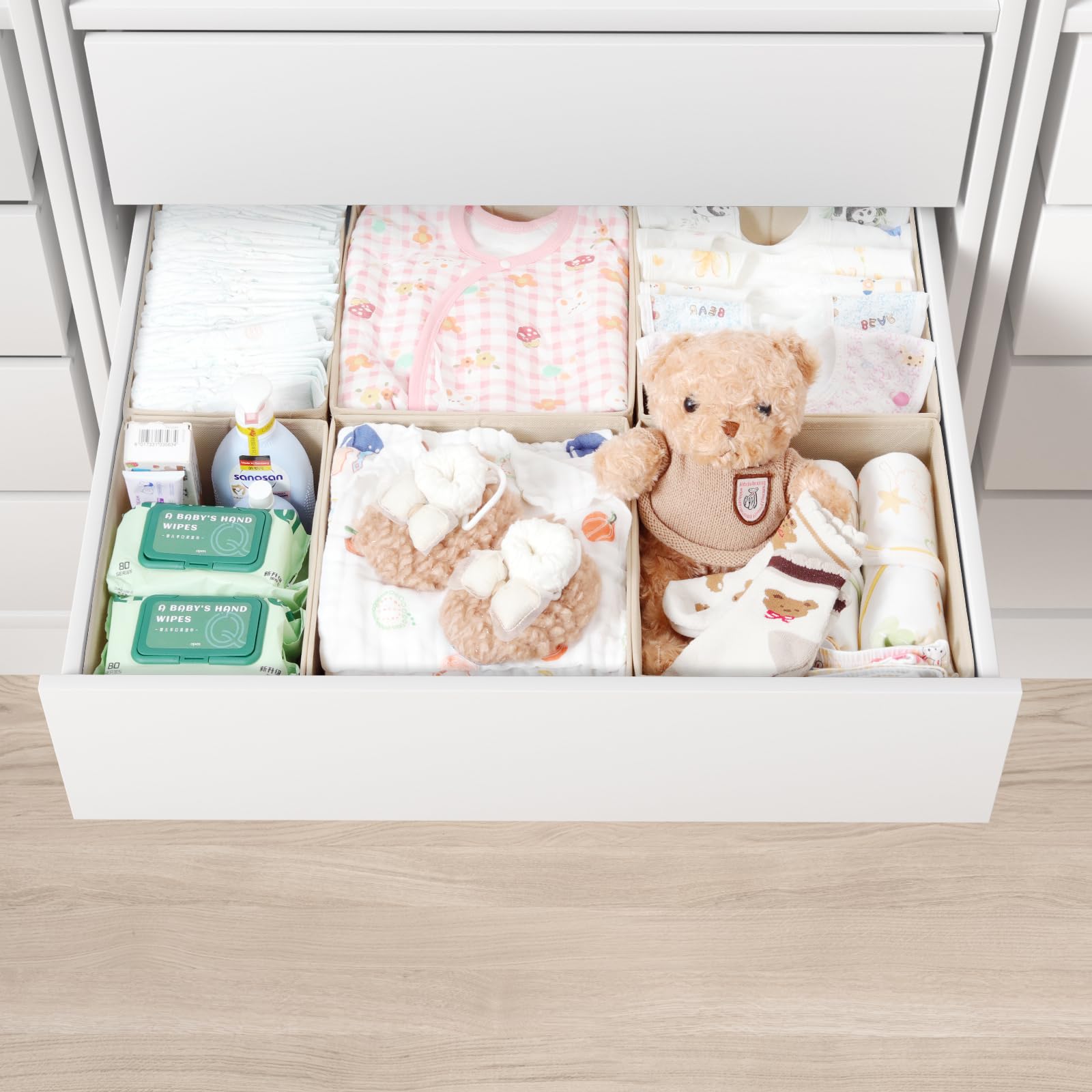 ORLISA 6 Pack Drawer Organizers Compatible with PAX Wardrobe 75x58 cm, Foldable and Stable, Robust Storage Boxes for Clothes Beige - Image 4