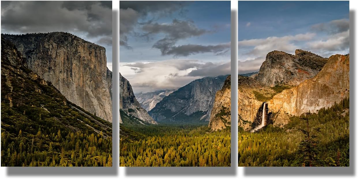 Sunrise Landscape Wall Art Yosemite Valley Posters Prints on Canvas 3 Pieces Yosemite National Park Canvas Wall Art Yosemite Valley Wall Art for Living Room Office Framed Ready to Hang 12X16X3 INCH