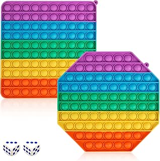 Jumbo Pop Push Bubbles, 100 Bubbles Large Pop Sensory Toy for Adults and Kids, Big Size Popper Silicone Stress Reliever Toy, 2 Pack Push Pop Bubble Game – Square, Octagon, (OMO-16-GJD)