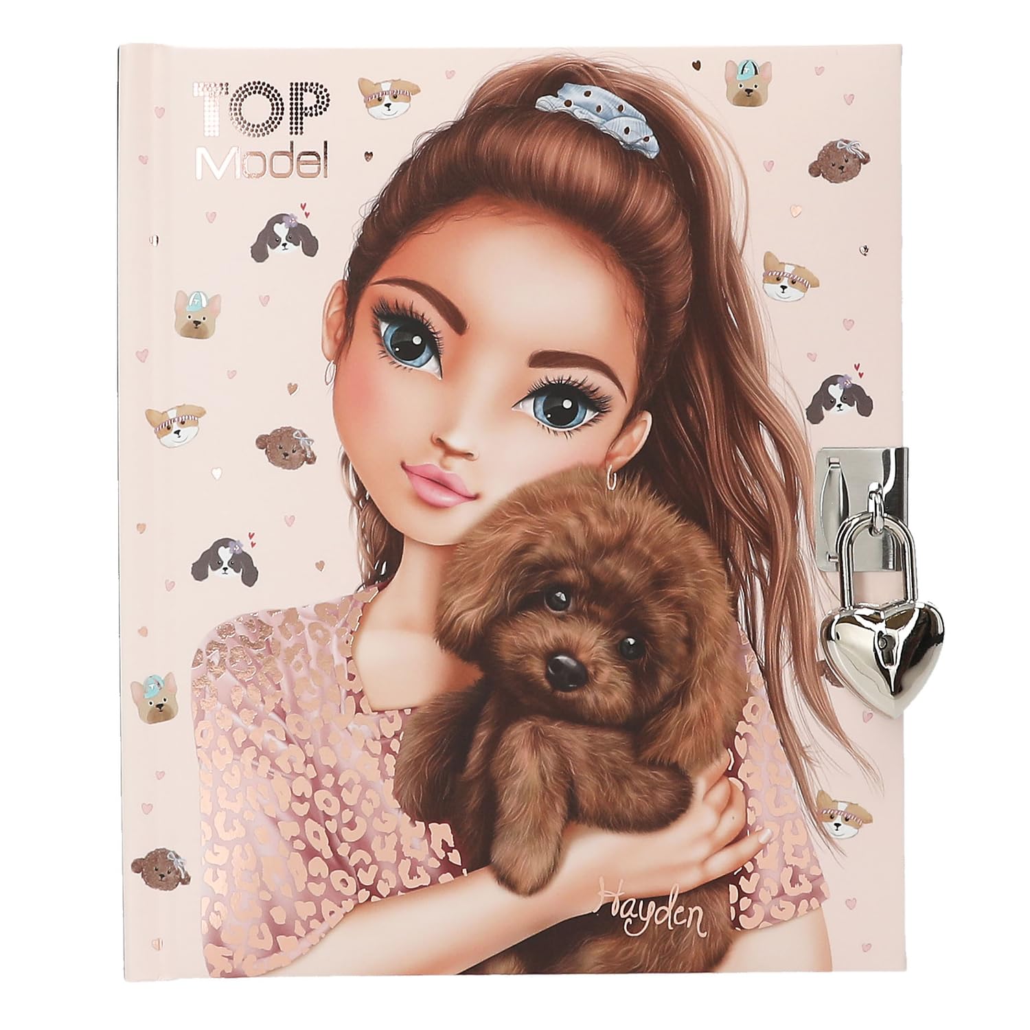 Depesche 13570 TOPModel Kitty and Doggy - Diario con chiusura a cuore e chiave, libro in rosa, con motivo a modella, motivo a cane e 192 pagine a righe