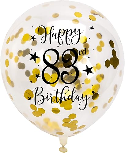 Globos dorados de látex con confeti número 83, decoración de globos de fiesta de cumpleaños de 83 años con confeti, 12 pulgadas, paquete de 16