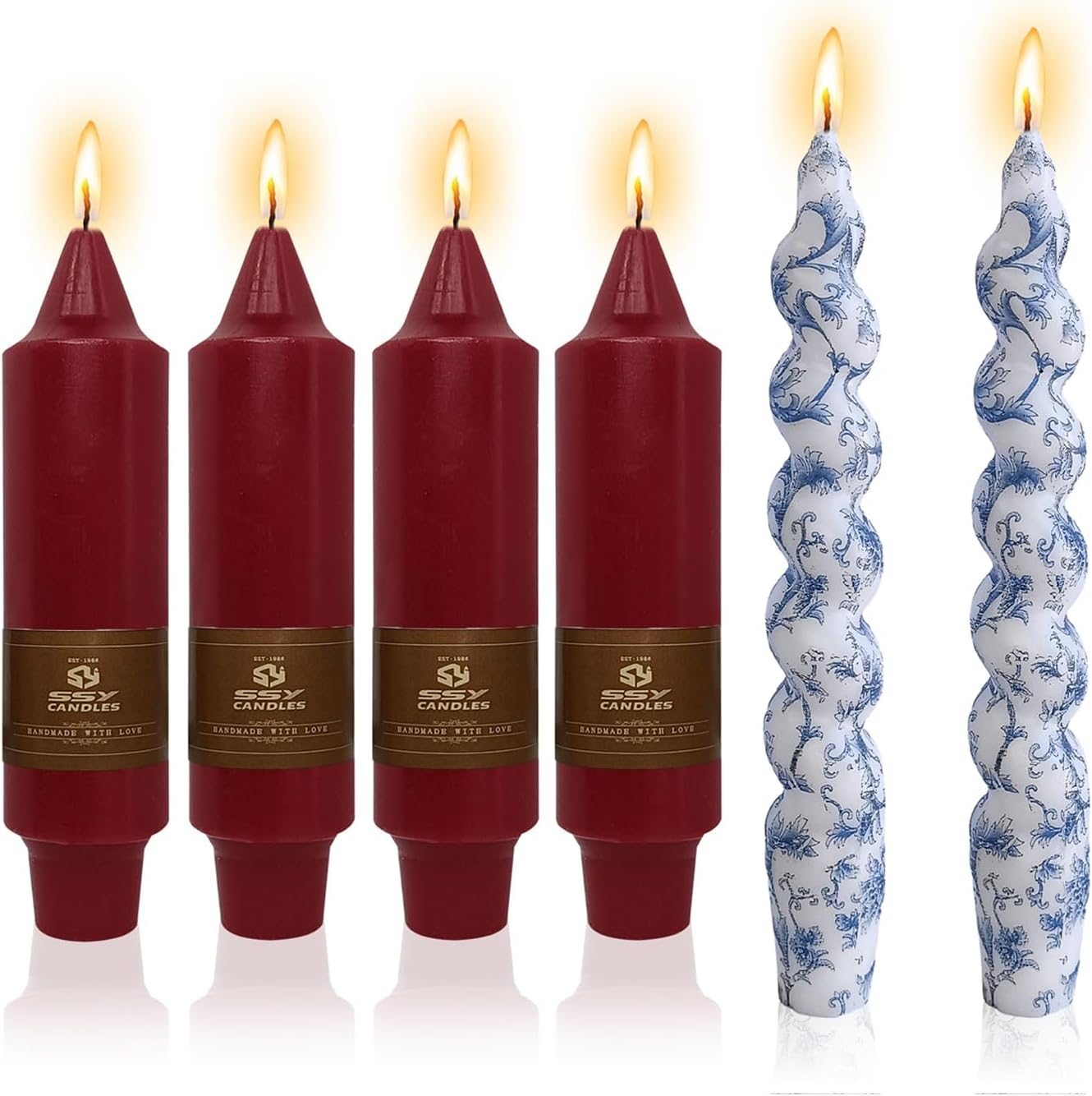 NJAO HOO 5 Inch Red Short Taper Candle, Floral Taper Candles 7.5 in Spiral Candlesticks for Home Garden Decor