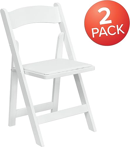 Miniatura 7 de EMMA + OLIVER Paquete de 2 sillas plegables de madera blanca con asiento acolchado de vinilo Blanco,Negro