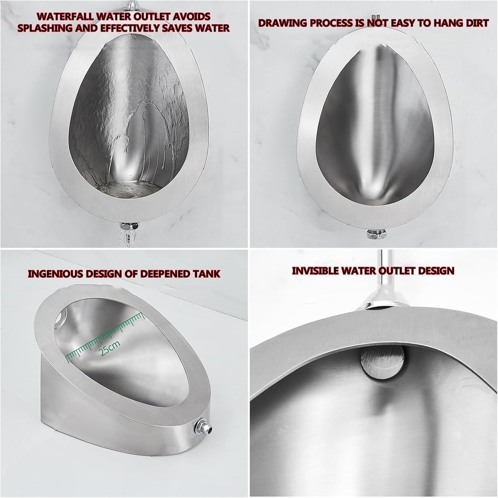 Orinal manual de acero inoxidable con válvula de descarga para baños públicos y uso comercial
