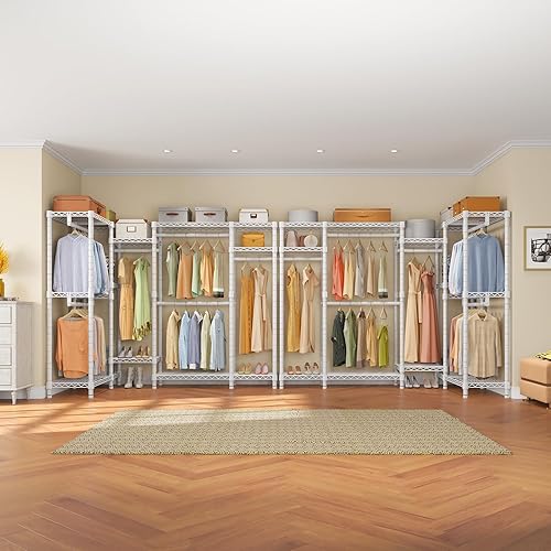 Miniatura 6 de VIPEK L22 - Perchero resistente en forma de L para esquina, dormitorio, armario independiente, perchero de metal con 8 estantes y 6 varillas para