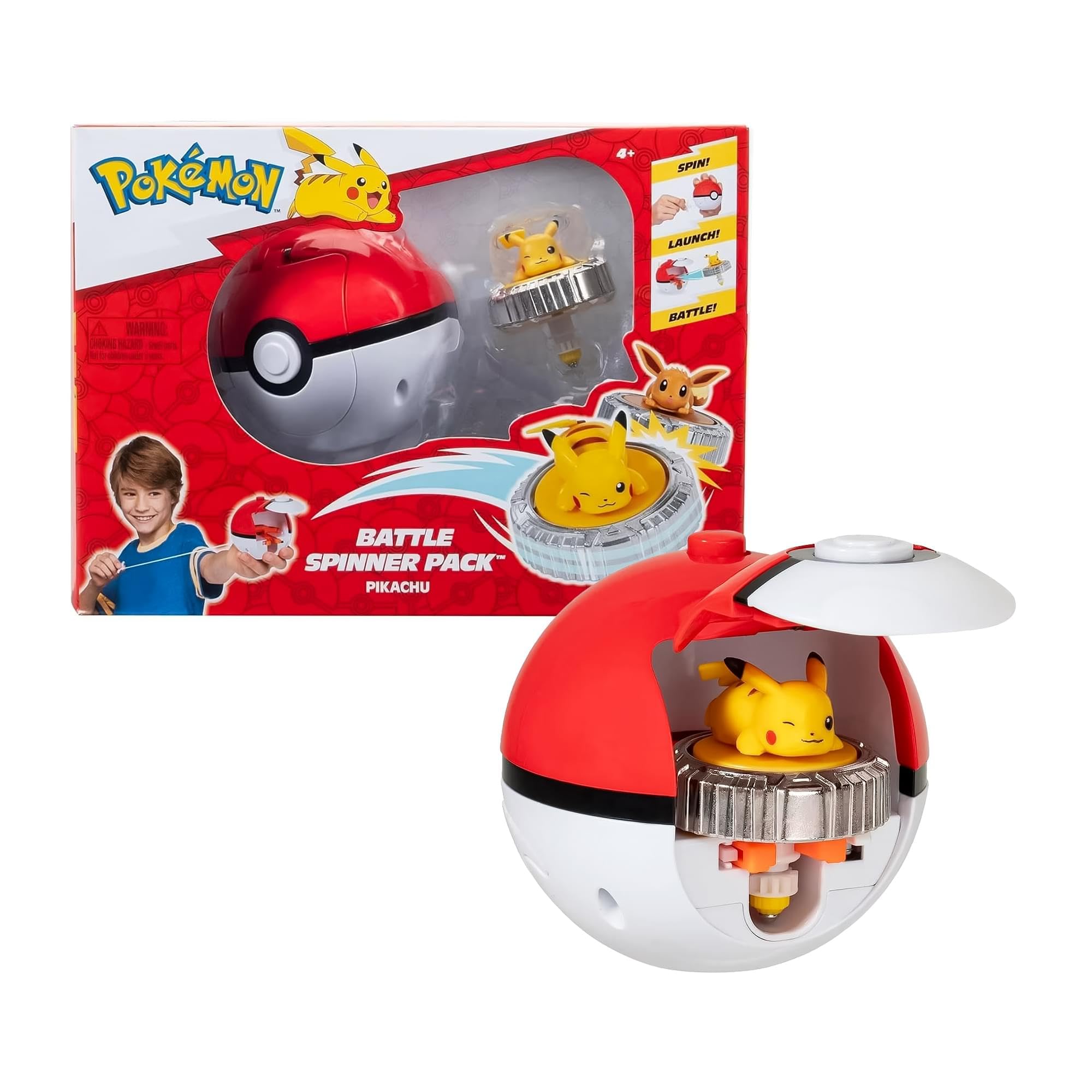 Pokémon Pack de toupies de Combat Pikachu Toupie de Combat avec Lanceur de toupie Poké Ball