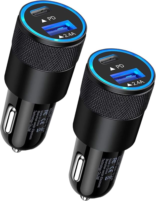 Cargador de auto AILKIN 30W PD USB C, bloque de carga rápida USB tipo C | Adaptador de encendedor de Carro con enchufe USB A y USBC de doble puerto para iPhone, iPad, Samsung Galaxy, Google Pixel, Moto, puerto USB-C