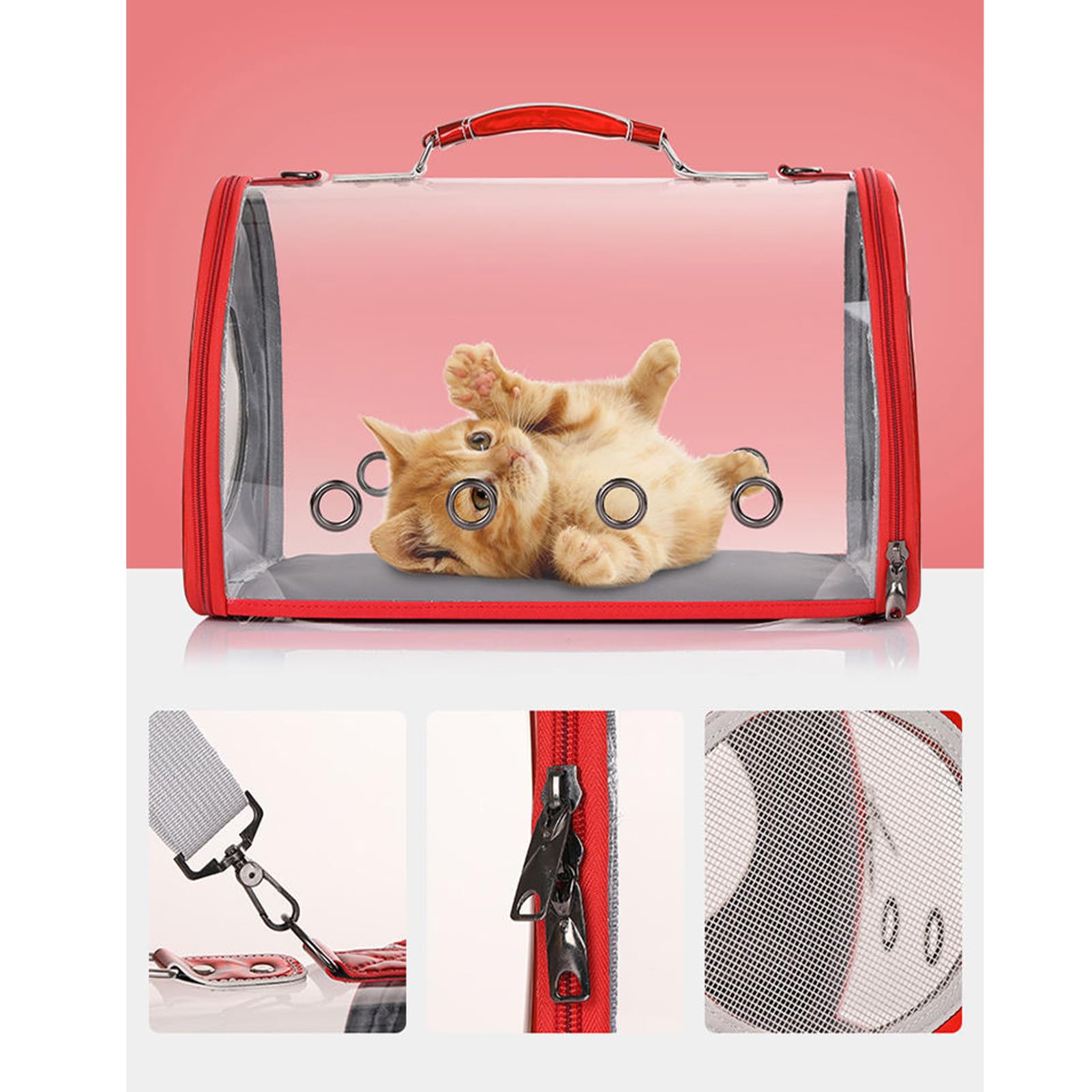 Bolsa para Mascotas con cápsula Transparente, transportín para Gatos de Gran Capacidad con Dos Orificios de ventilación Laterales, Bolsa Transparente portátil para Gatos para Viaje