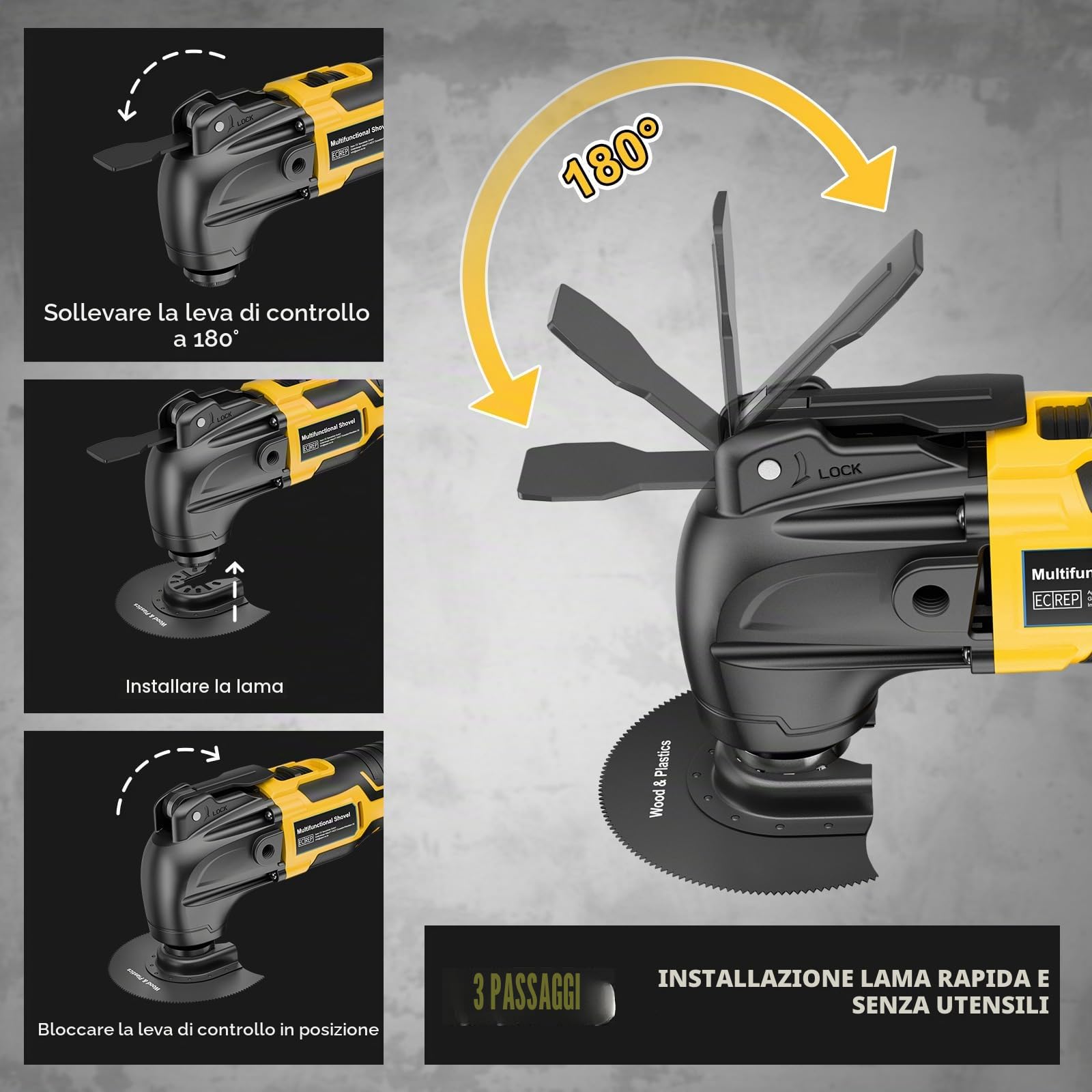 Utensile oscillante a batteria per batteria Dewalt 18V 20V (senza batteria) Kit di utensili oscillanti senza spazzole con 6 velocità variabili, rimovibile e raschiante, con 23 accessori