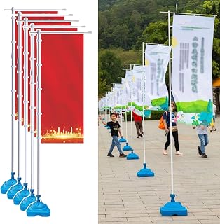 Advertising Feather Flag Pole Kit with Base, Ideal for Outdoor Business Promotion at Schools, Auto Repair Shops, and Food Trucks (5 pack)