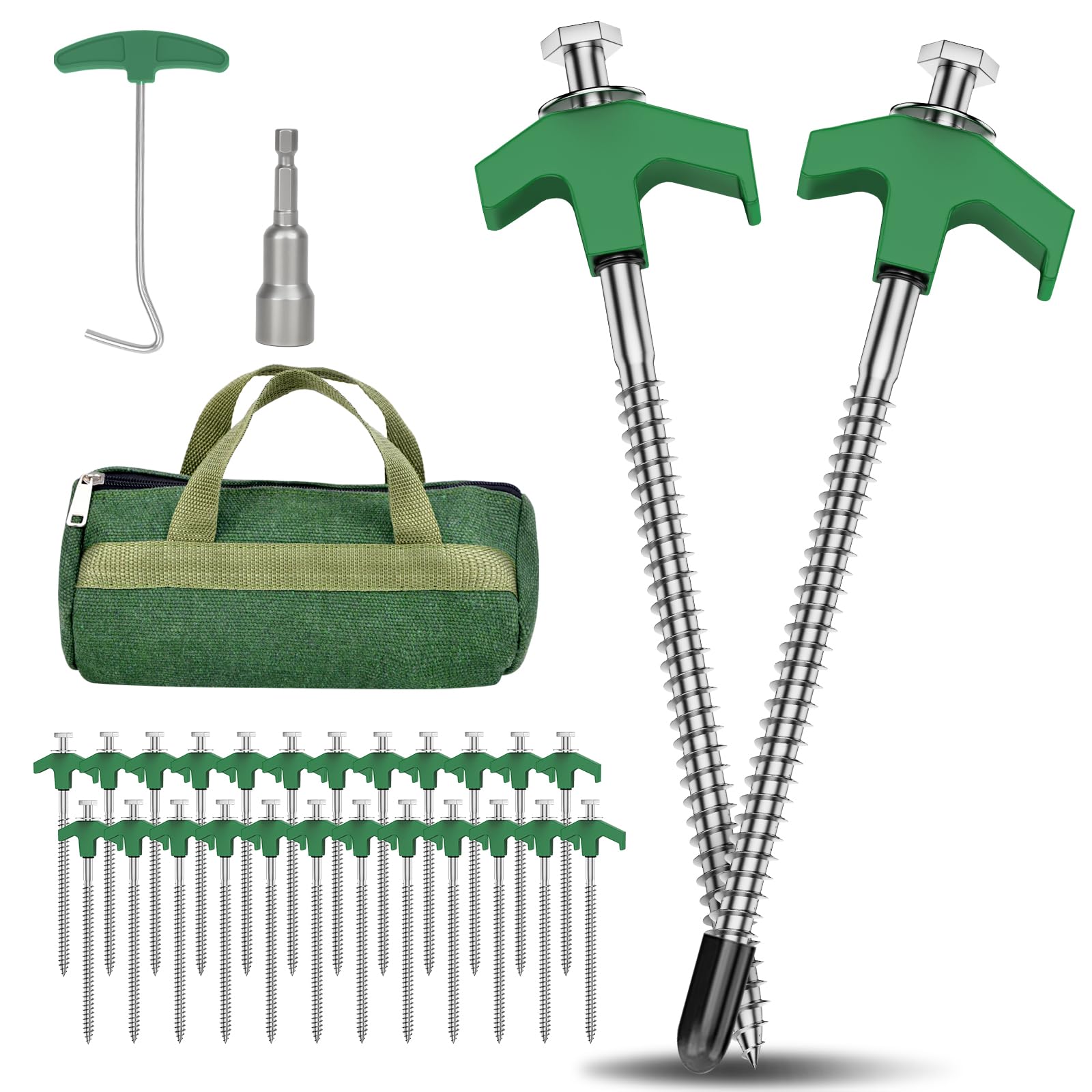 10 Piquets De Tente à Visser En Acier – Kit Complet Avec Extracteur Et Sac De Rangement