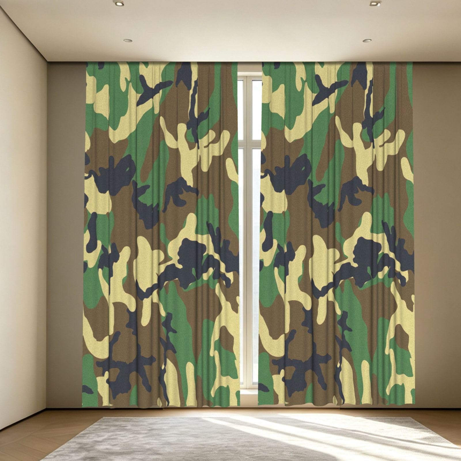 Yyoretp Green Military Camo Print Blackout Curtains for Living Room Bedroom Thermal Insulated Window Drapes.