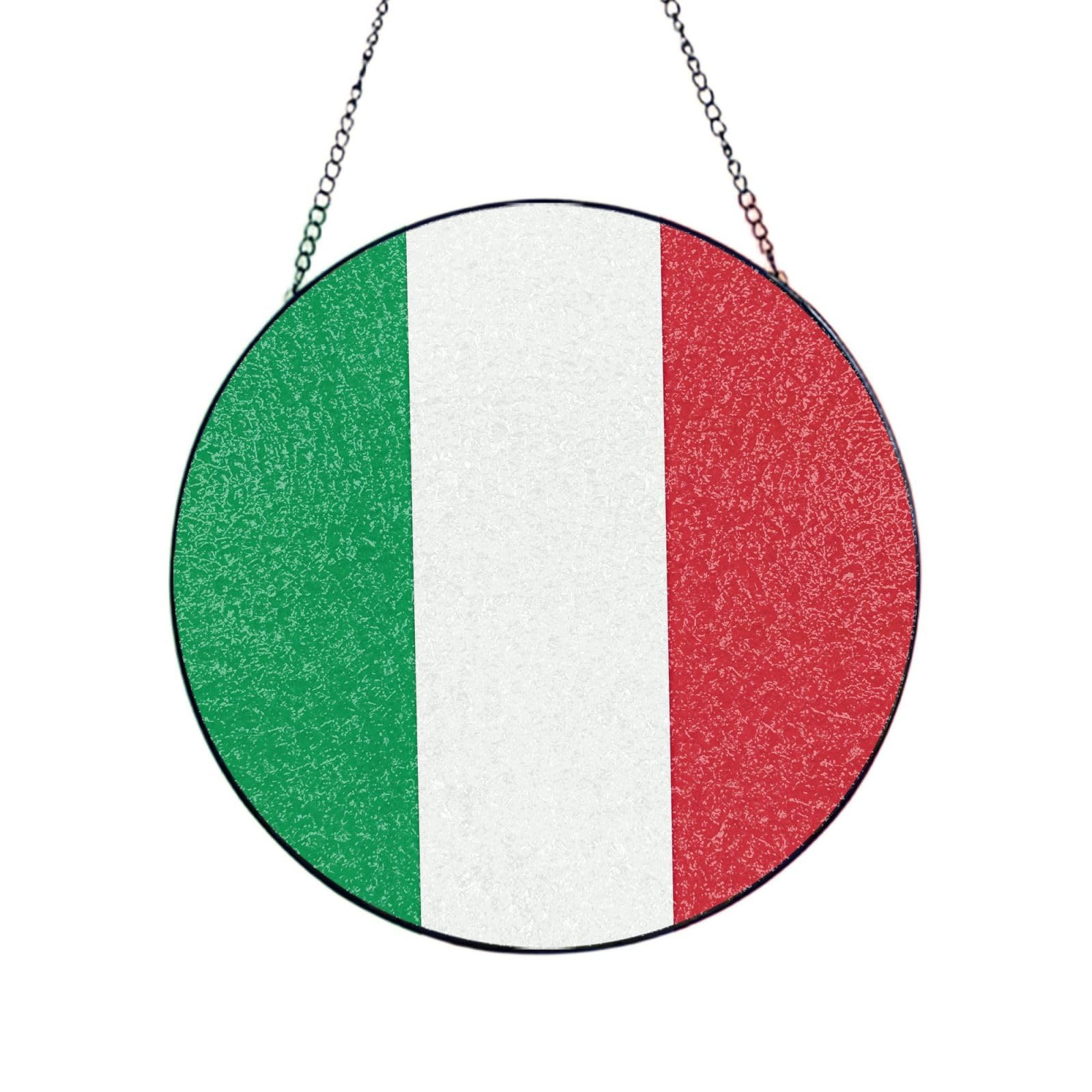 Phayah Italy Flag Print Glass Window Hanging Sun Catchers Suncatcher Decor For Birthday For Home Garden Porch 10in（25cm）