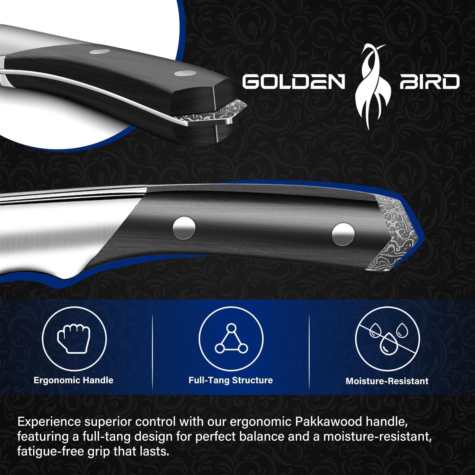 Golden Bird Damastmesser Kochmesser 20cm Professionelles Küchenmesser Hergestellt aus 67-lagigem japanischem Damaststahl, Kohlenstoff-Superstahl Fleischmesser für Küche - Schwan-Serie