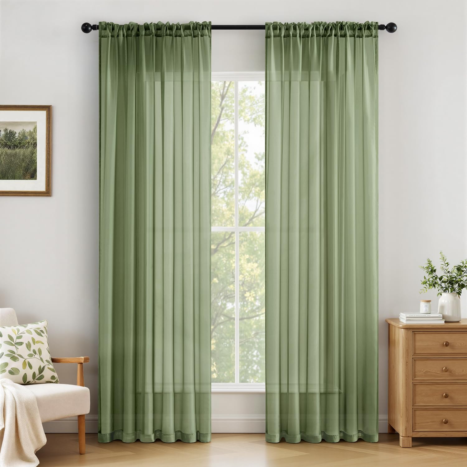 MIULEE 2er Set Voile Vorhang Transparente Gardine aus Voile Polyester Schlaufenschal Transparent Wohnzimmer Luftig Dekoschal für Schlafzimmer Rod Pocket