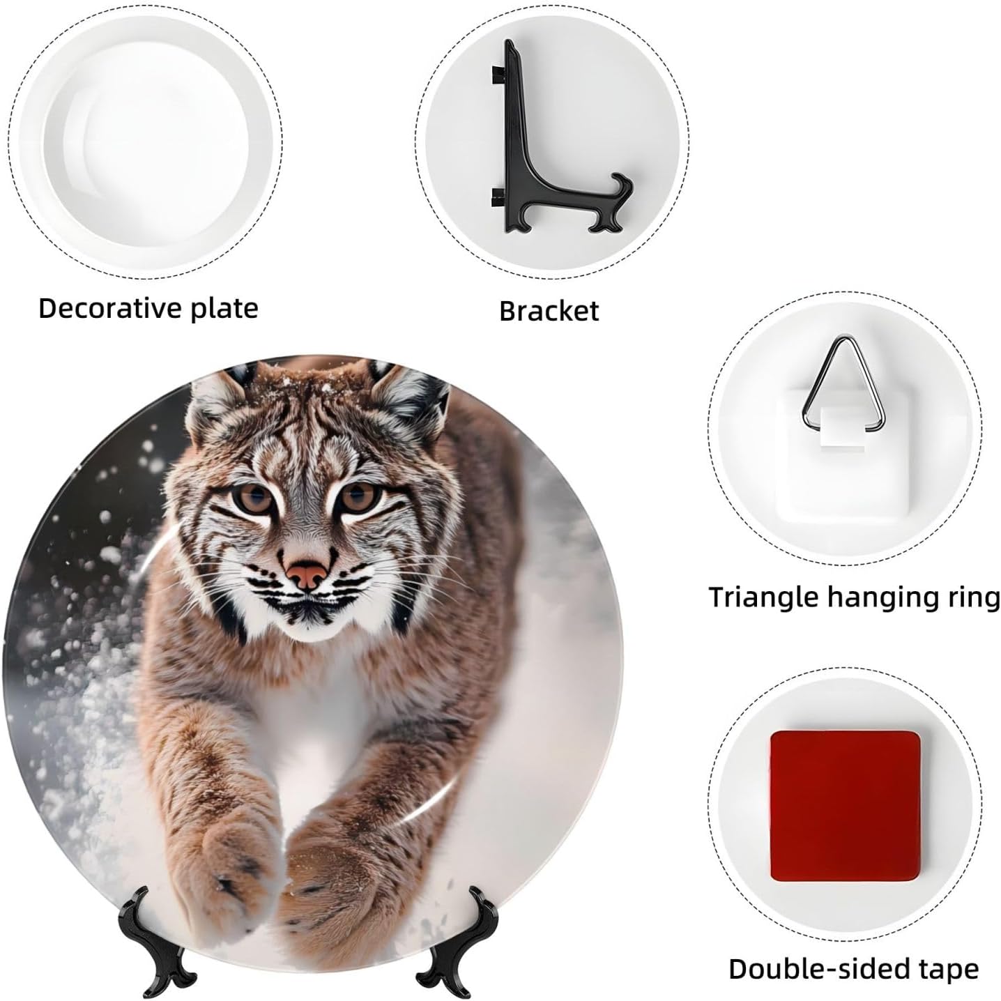 Wild Bobcat Style Ceramic Plate Display Home Display With Stand Wall Hanging Plate For Home Decor 10 Inch