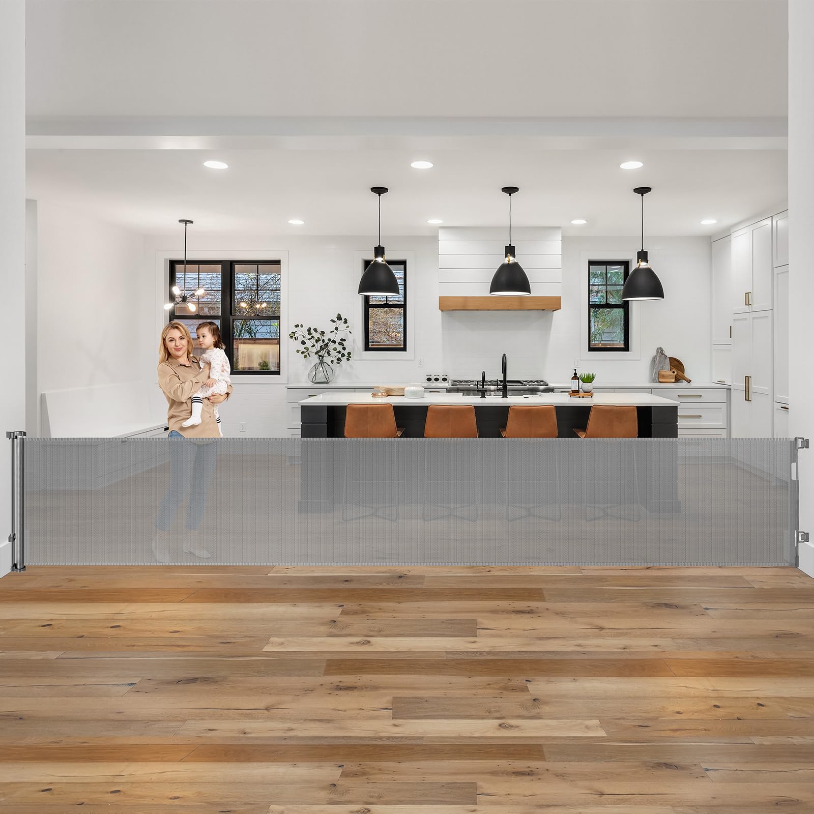 185 Inch Extra Wide Retractable Baby Gate Retractable Gate Outdoor Extra Long Dog Gate Extra Wide Baby Gates for Large Openings, Mesh Dog Gate Extra