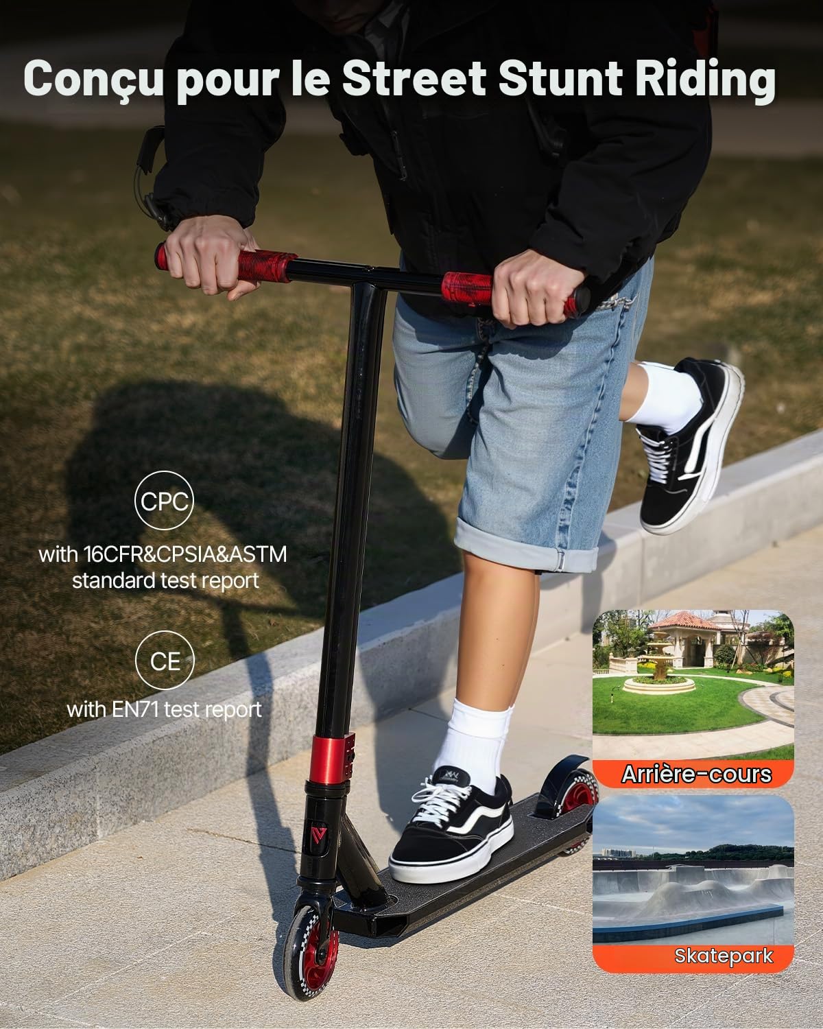 VEVOR Trottinette Freestyle pour Enfants de 11 à 13 Ans, Adolescents, Adultes, Trottinette acrobatique garçons et Filles, Plateau en Aluminium léger à Double Couche, pour intermédiaires et débutants