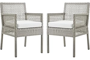 Modway Tahoe Aura Wicker Rattan Patio Dining Armchair in Gray White