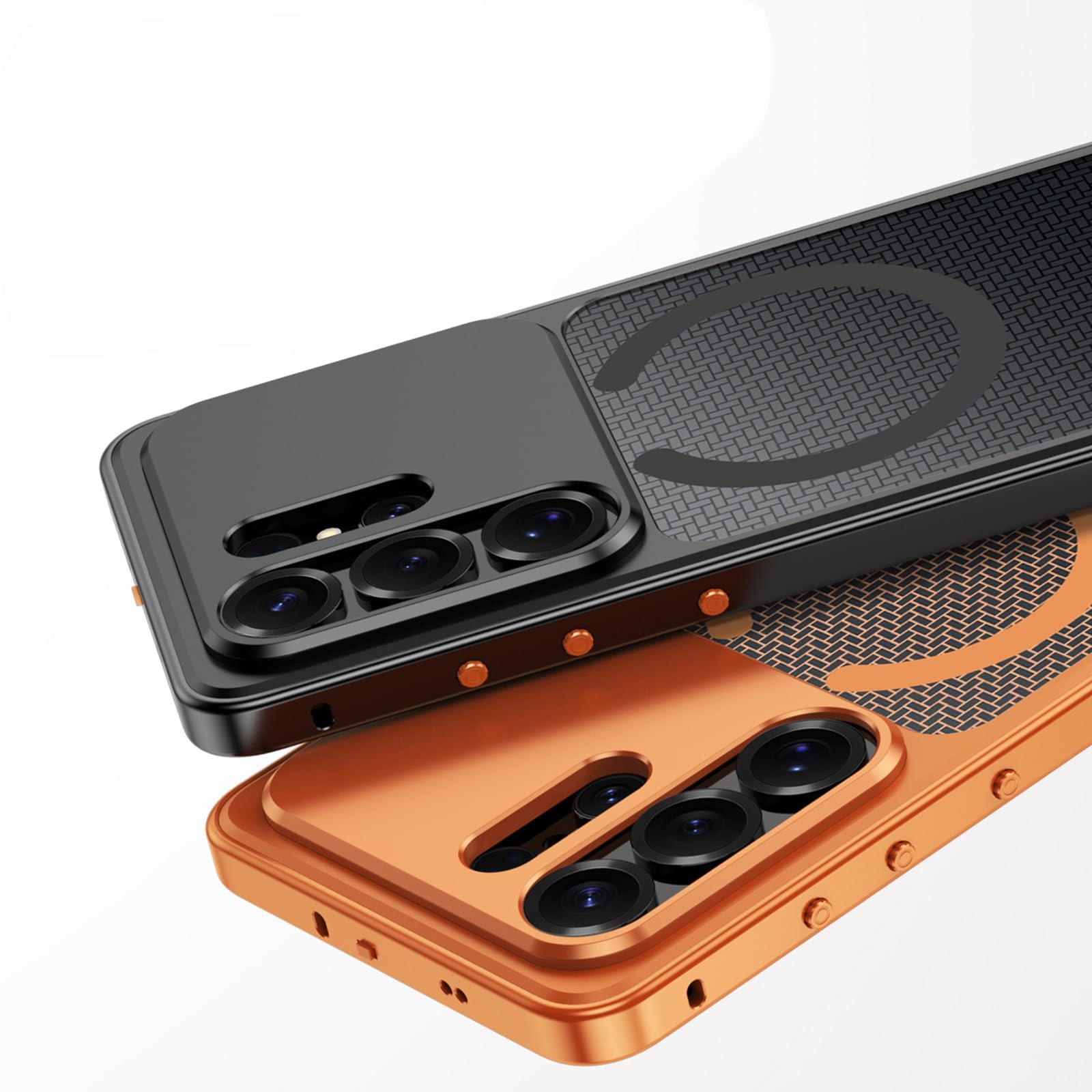 Generic Coque compatible avec Samsung Galaxy S23 Ultra (couleur : orange) Coque magnétique Cadre pare-chocs en métal Dissipation de la chaleur Coque arrière