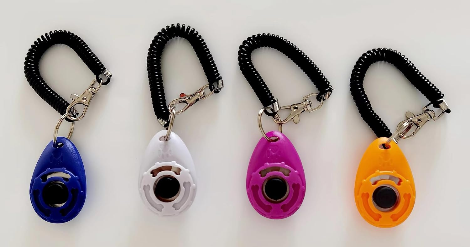 Cyclpet 4 Multi-Colorful Dog Clicker - Large Medium Small Dogs Training Clicker with Wrist Strap. (Blue,White,Violet,Dark Yellow)