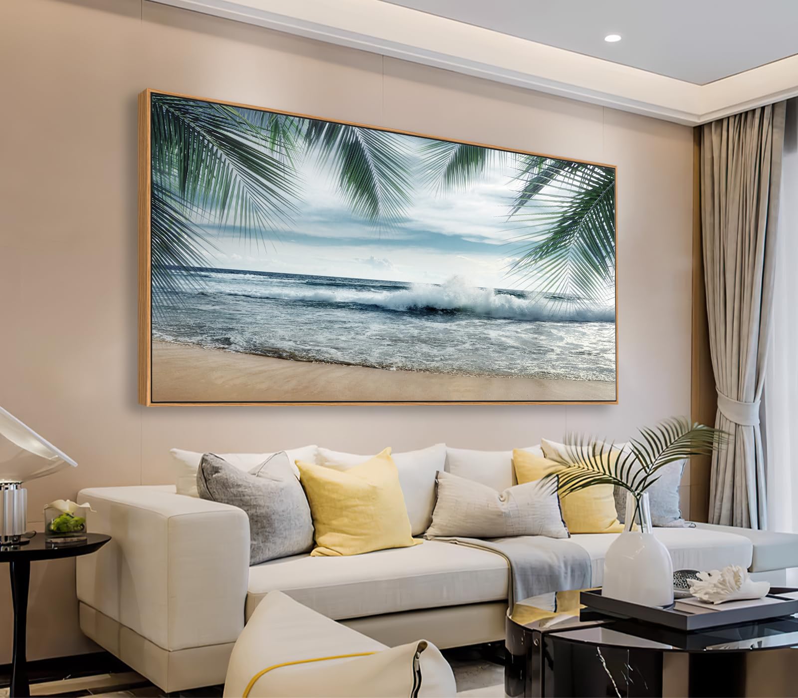 Amazon.com: Framed Tropical Beach Wall Art - Ocean Waves Canvas ...