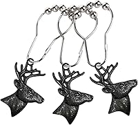 Vista 3 de Juego de 12 ganchos para cortina de ducha de ciervos, anillos rústicos para baño, decoración temática de Navidad, cuernos de reno, madera de ciervo