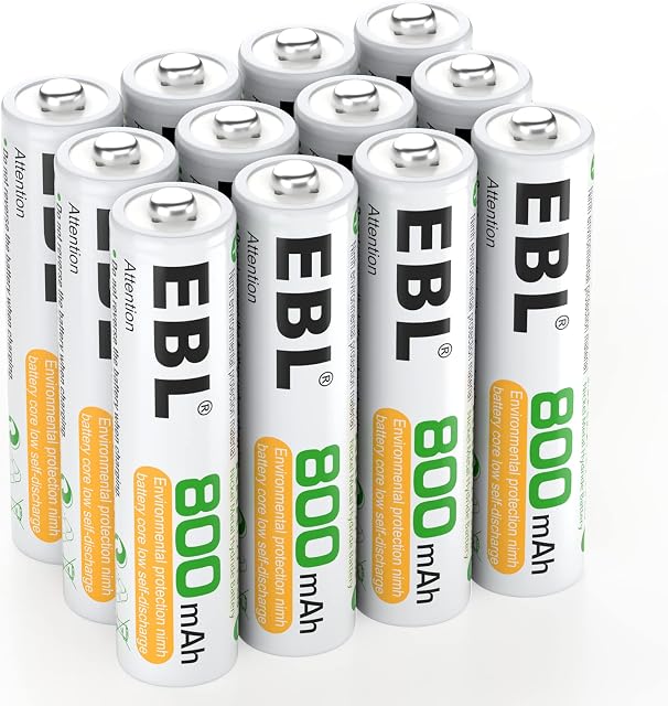 EBL Akumulator AAA 800 mAh, 12 sztuk, baterie AAA do ponownego ładowania, typ Ni-MH, niski poziom samorozładowania, z etui
