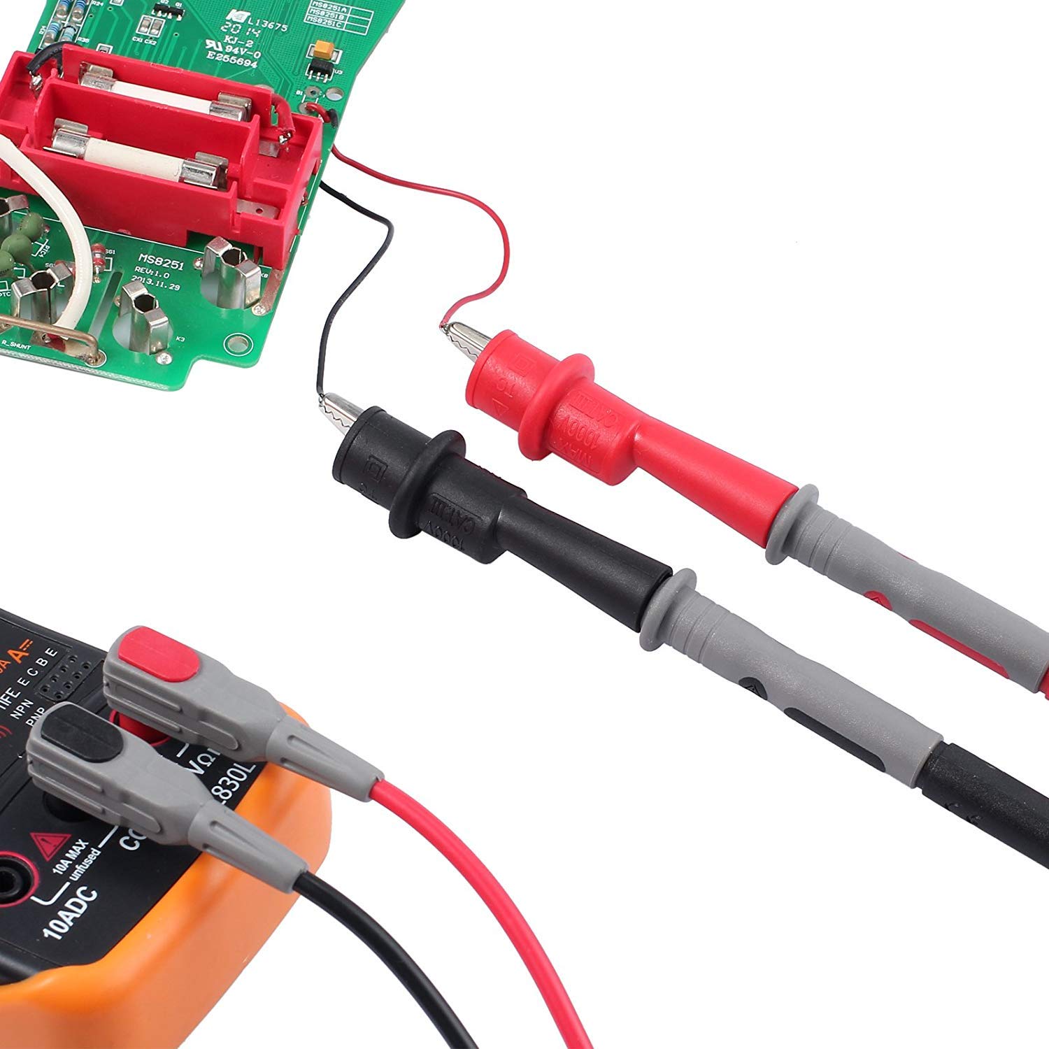 Multimeter Test Leads Kit with Alligator Cips Multimeter Probes Professional Test Probes 4mm Banana to Plounger Mini Hooks 1000V Set of 8: Industrial & Scientific