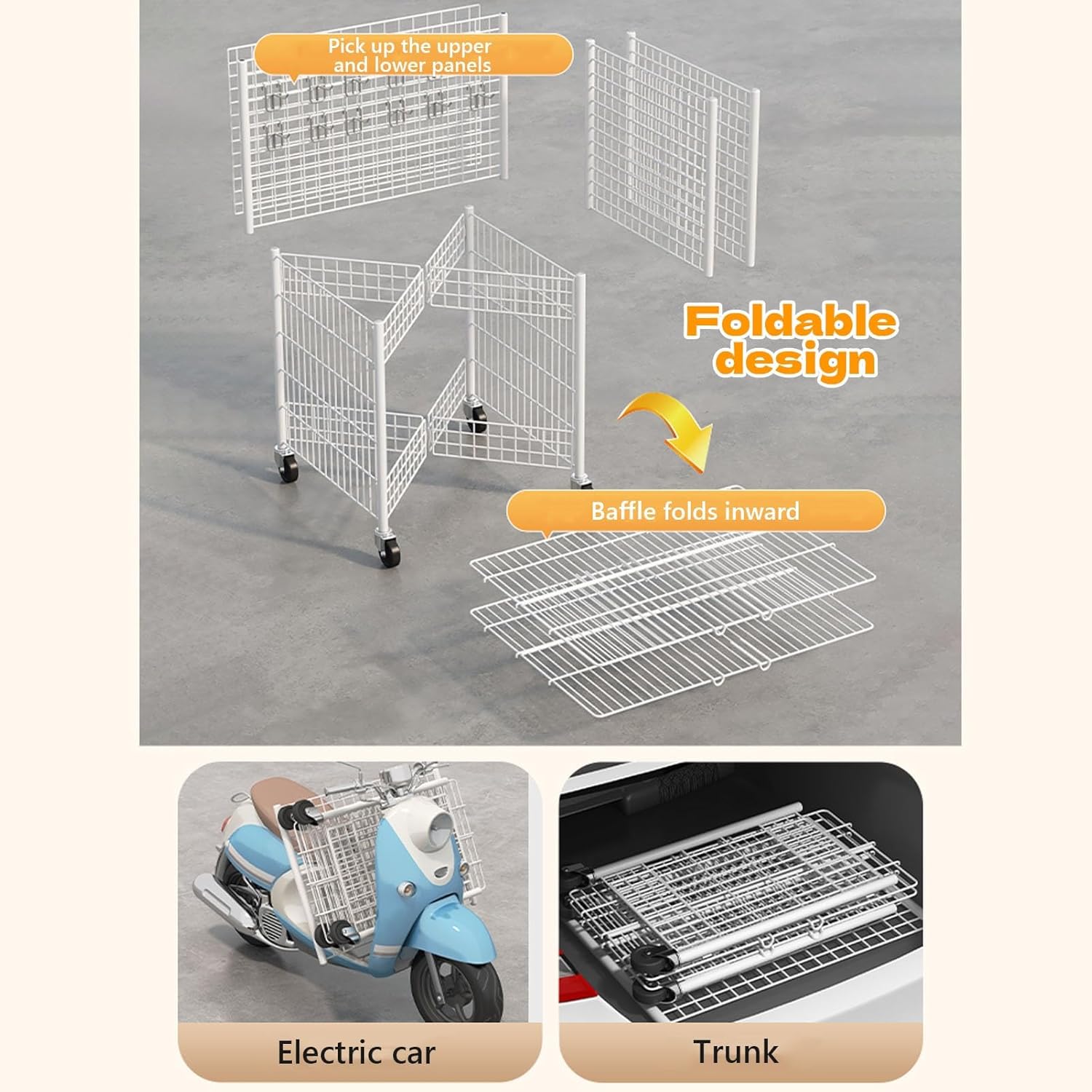 Foldable Metal Market Stall Cart, Gridwall Display Stand with Wheels, Retail Cart with Hooks for Crafts, Art, Retail, Shop(80x55x185cm)