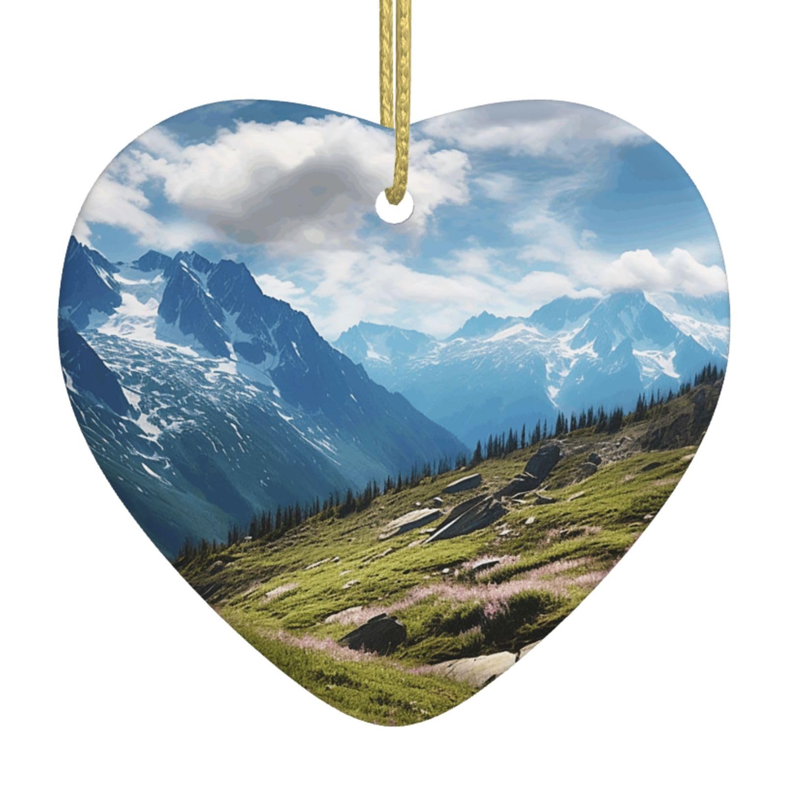 Ceramic Christmas Tree Hanging Ornaments with Gold Ropes Christmas Tree Decorations Heart Ceramic Mountains Pendant Keepsake Decorations for Holiday Xmas Gift Ideas