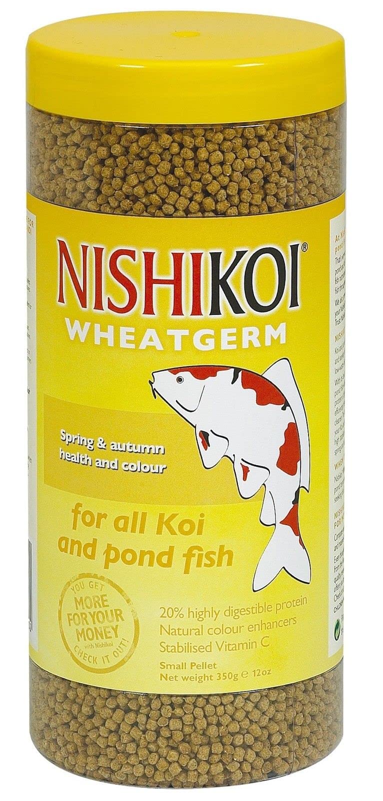 Nishikoi. Pond Wheatgerm Spring Autumn health and color Pond Fish Food Pellets (Small Pellets 350g tube)