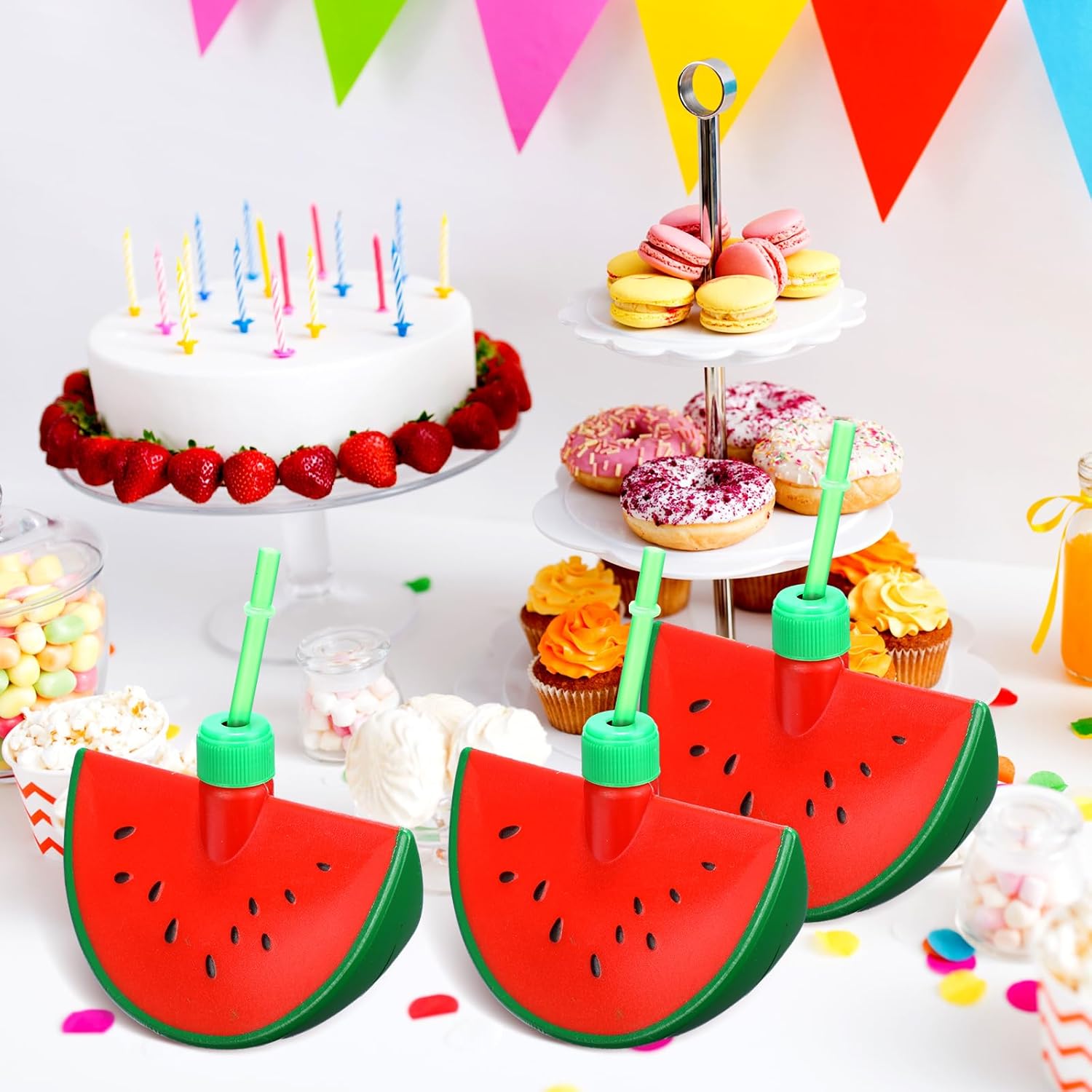 Nuogo 20 Pieces Watermelon Cup with Straws and Lids 13. 5oz Plastic Watermelon Shape Drink Cups Reusable Fruit Party Sippy Cups Bulk for Aldult Summer Hawaiian Beach Birthday Party Supplies
