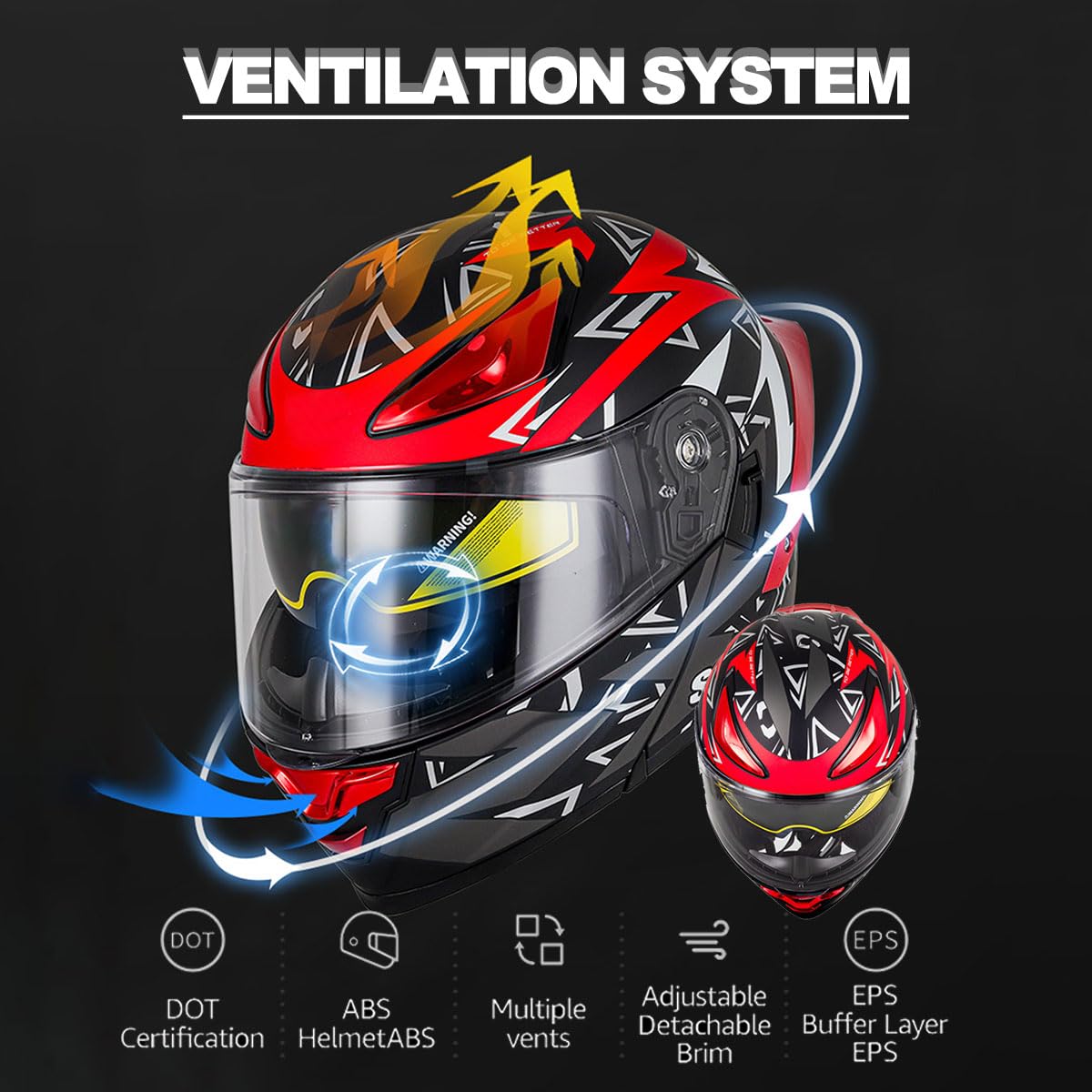 Motorradhelm Klapphelm mit Bluetooth, ECE Zertifiziert Integralhelm mit Doppelvisier, mit Eingebautem Mikrofon für Automatische Reaktion, für Erwachsene Frauen Männer (21.6-24.4in)