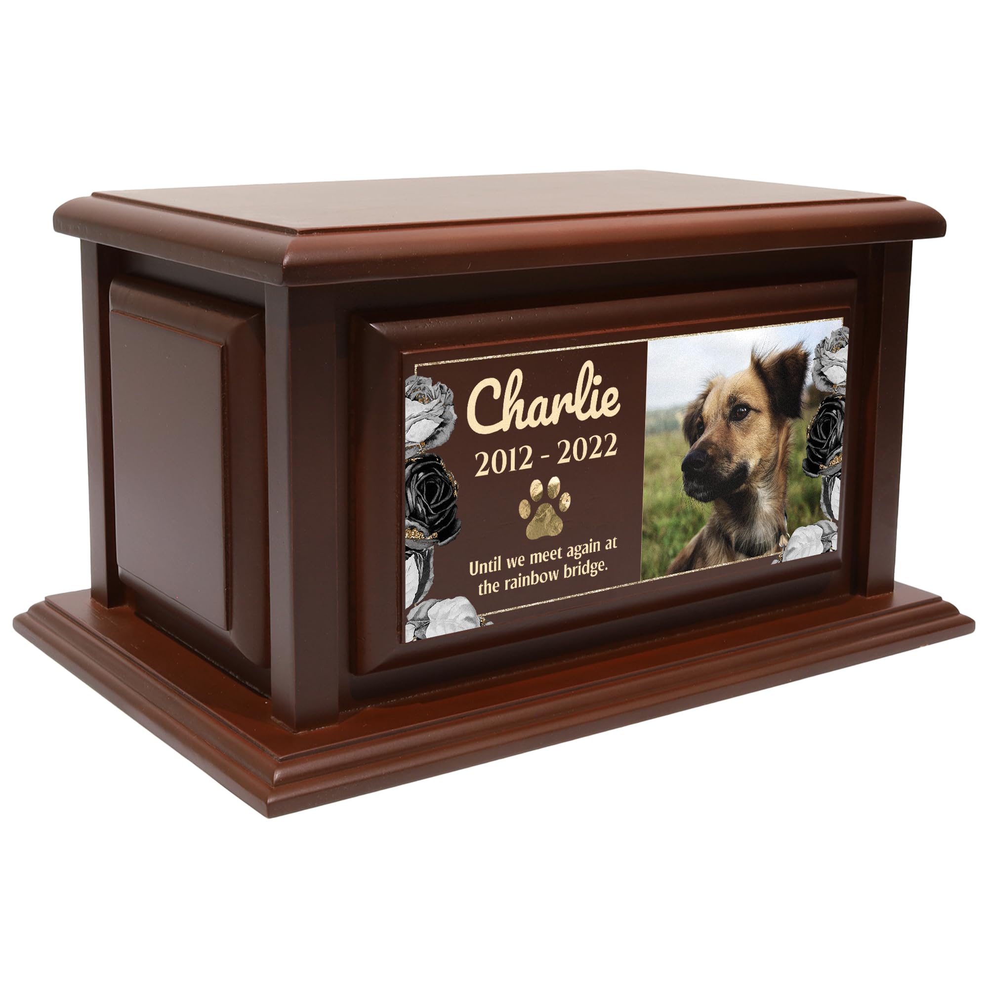 250lbs Personalized Pet Urns Made of Solid Pine Wood, Custom Urn Box for Dog Ashes, Large Burial and Cremation Urns for Dog Memorial, Cherry Wood