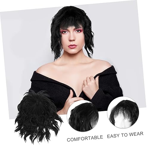 Miniatura 6 de KALLORY Peluca de pelo sintético de repuesto para mujer, peluca rizada con flequillo, peluca de fiesta de Navidad, disfraz de Halloween, peluca