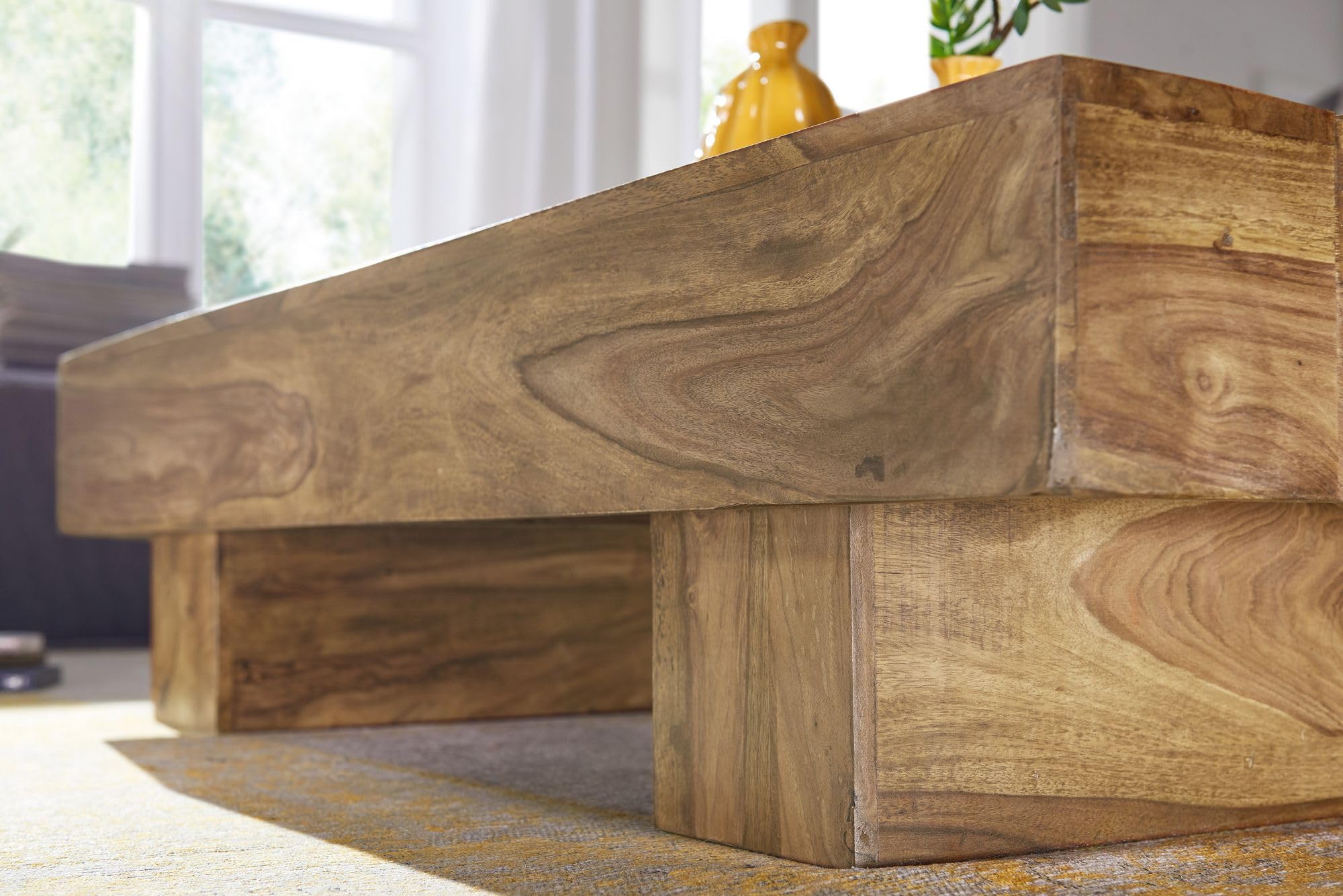 FineBuy Tavolino 120x45x30 cm Acacia Massello Marrone, Design a Blocchi