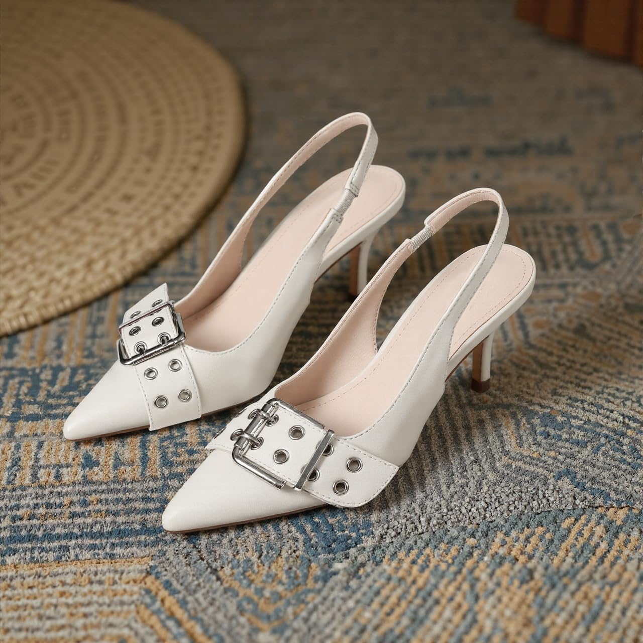 Eteridrey Kitten Heels for Women Pointed Close Toe Elastic Slingback Heel Comfortable Sexy Pumps Party Office Dress Shoes - Image 3