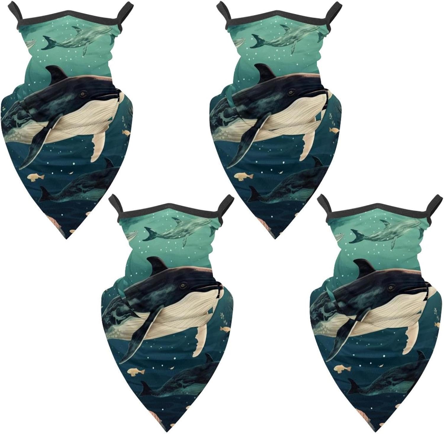 4 Pack Whale Neck Gaiter Face Cover Scarf, Breathable Sun & Wind-proof for Skiing Fishing Hiking Cycling