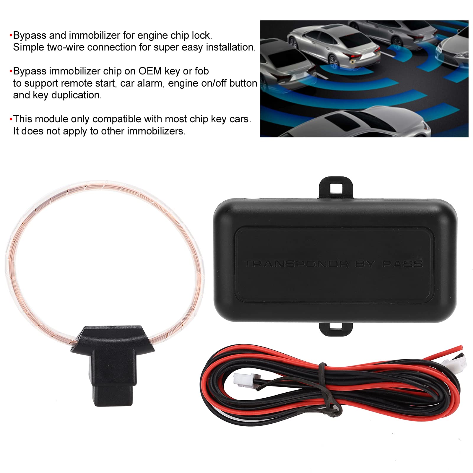 Car Immobilizer Transponder Bypass Module, 12V Universal Car Immobilizer Bypass Module Chip Key for Remote Start Stop Engine