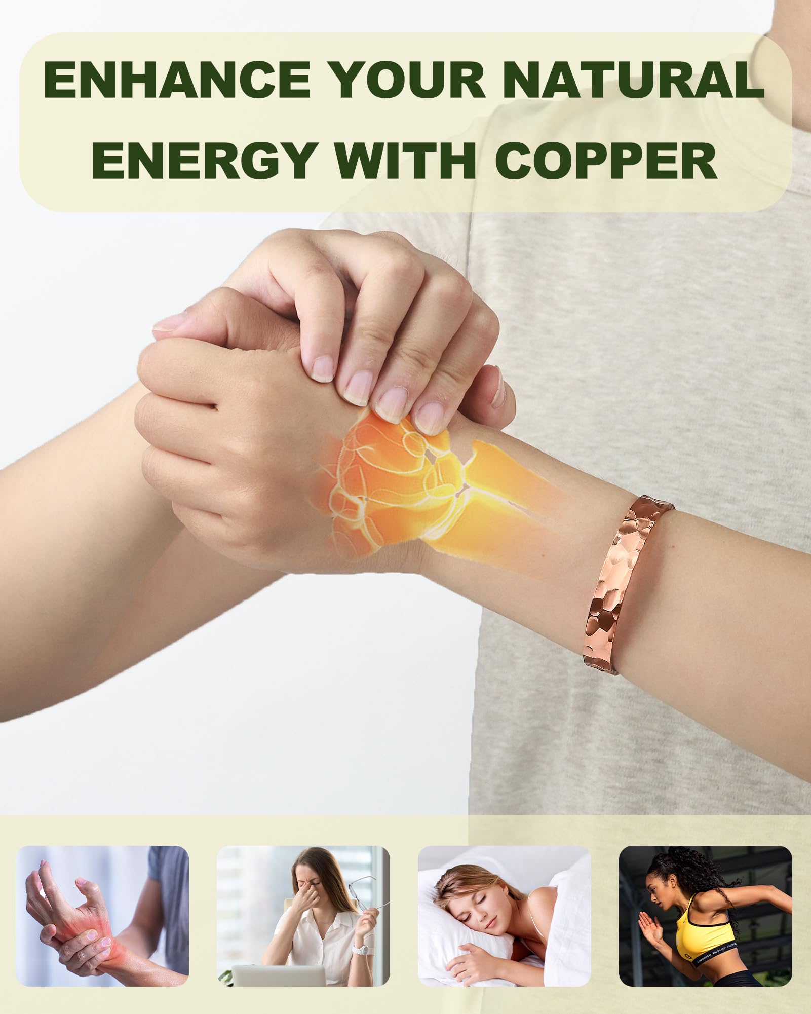 MagEnergy Bracelet en Cuivre Pur pour Homme et Femme – Manchette Vintage Martelée, 100% Cuivre Massif, Brut et Non Revêtu, Fait Main