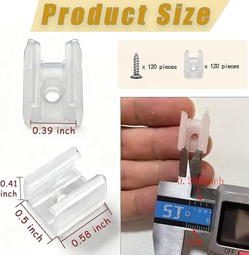 Miniatura 15 de 120 clips de fijación de cadena de luces LED, clips de montaje de neón con tornillos adecuados para tira de luz de 0.55 a 0.67 pulgadas de ancho