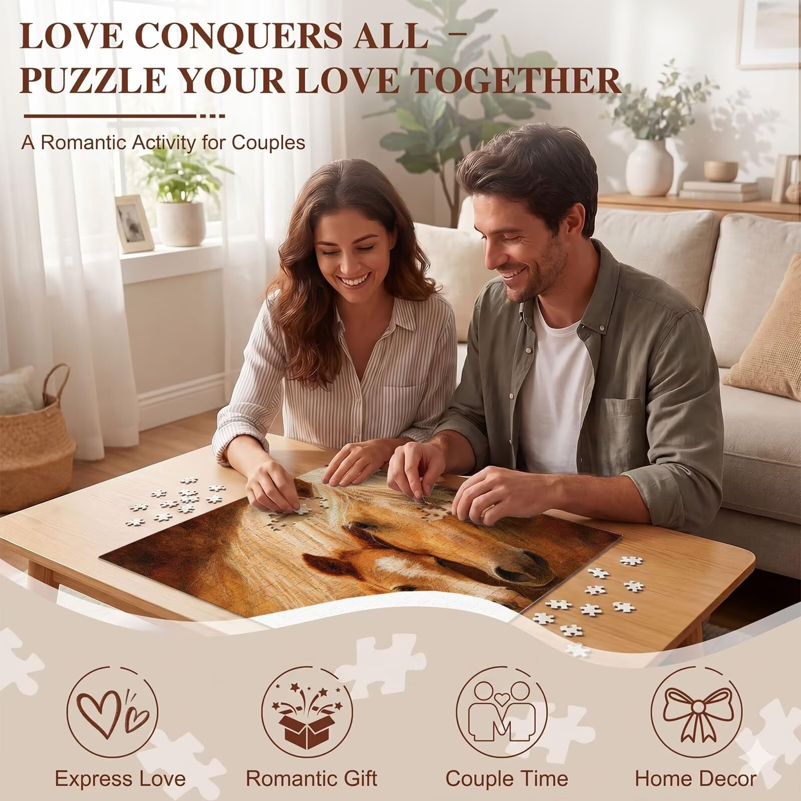 Puzzle 5000 Pezzi Classici, Puzzle Carino cavallo 156 x 105 cm, Gioco Educativo e Antistress in Legno con Poster Incluso, Ttività DIY per Famiglia, Regalo per Appassionati, Decor Parete Casa, f0-567