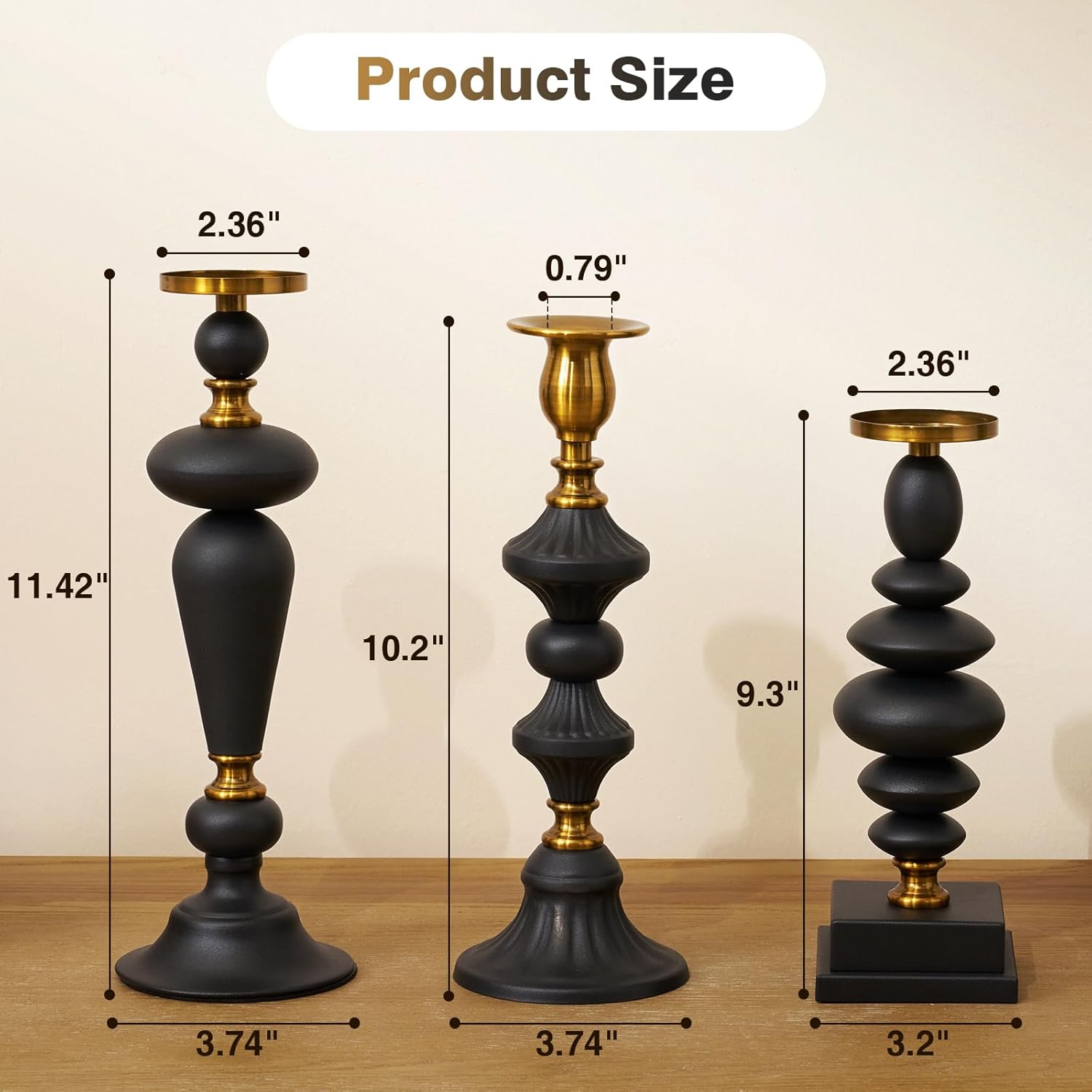 Taper Matte Black Candle Holder Centerpieces for Tables, Metal Pillar Candle Stick Holder Modern Decorative Candle Holder for Mantle, Fireplace Mantel,Table Decor, Housewarming Gift