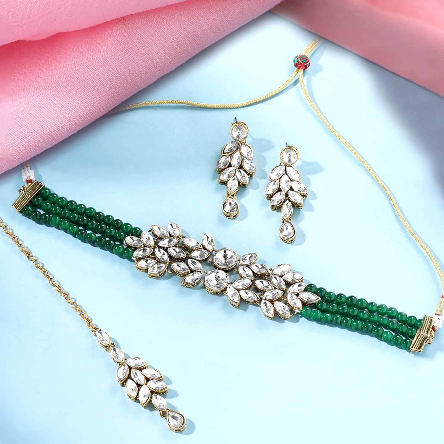 Kundan Necklace Set for Women - Beaded Choker Jewelry Set