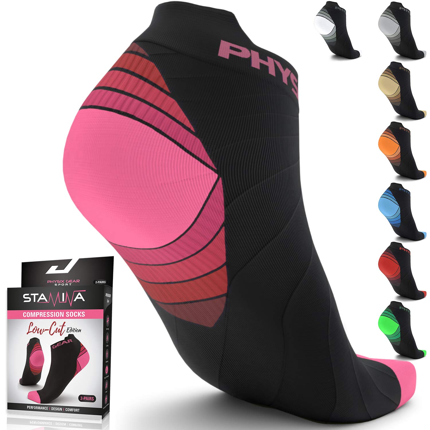 Physix Gear Short Compression Socks for Men & Women - Best Low Compression Socks Women & Men Ankle Socks with Arch Support