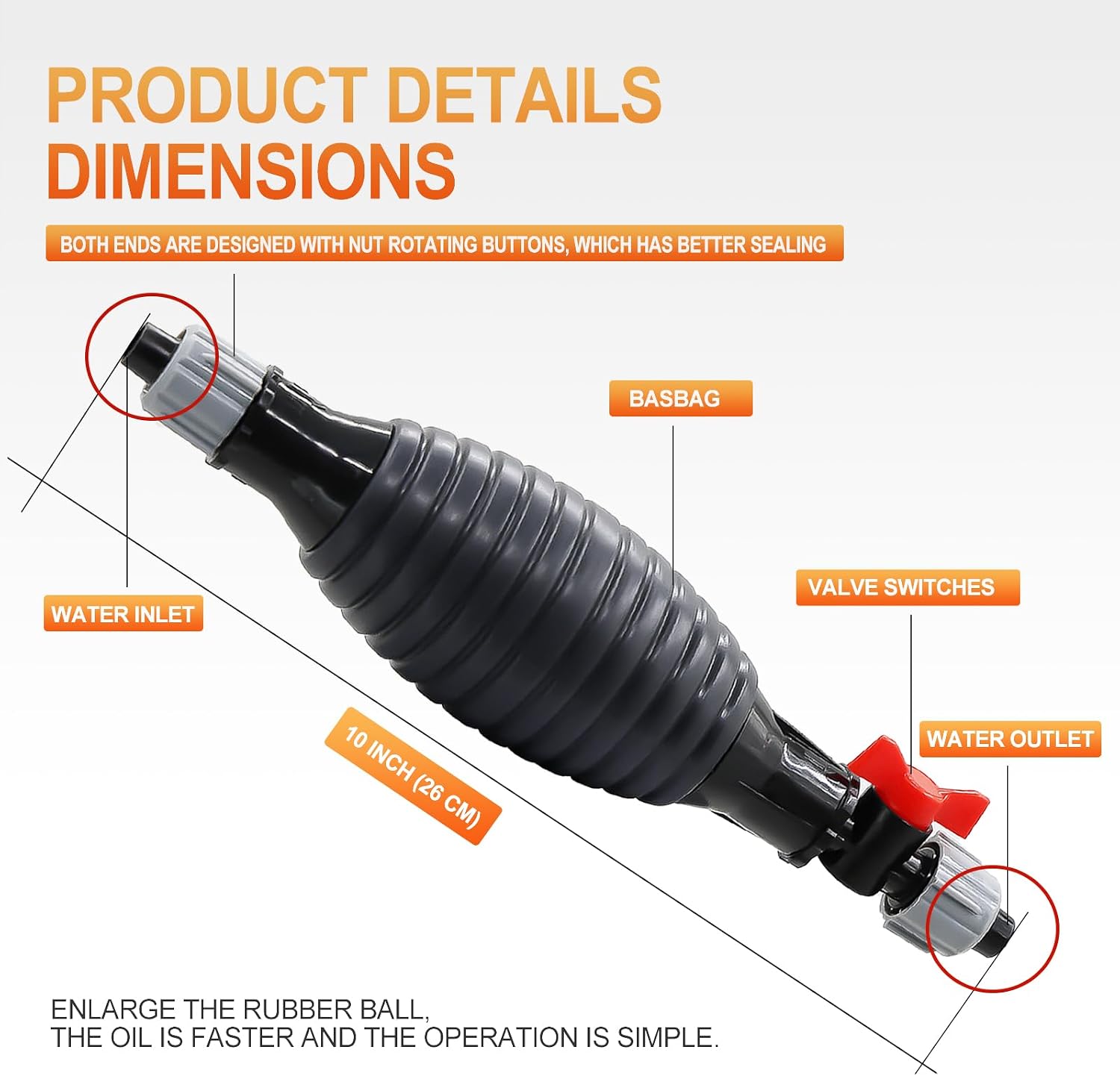 Manual oil pump Manual fuel transfer pump gas siphon pump for gasoline water oil diesel siphon fuel hand pump with 1pc 3m long PVC hose and rubber ball