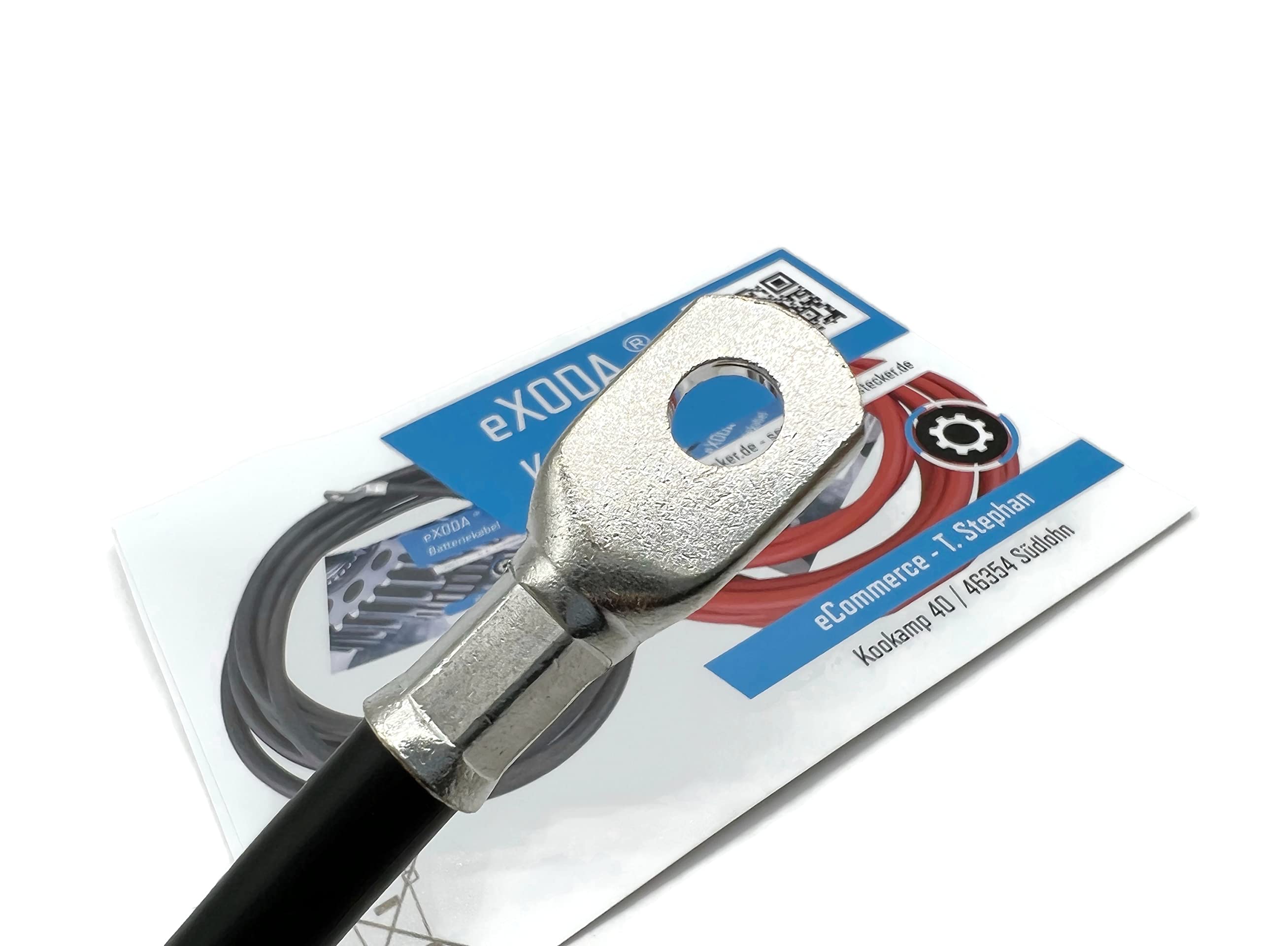 eXODA cavo batteria flessibile 30cm capocorda M8 neri per auto barca moto alta qualità 99 percento rame resistente al calore fino a 70° trasmissione energia affidabile.